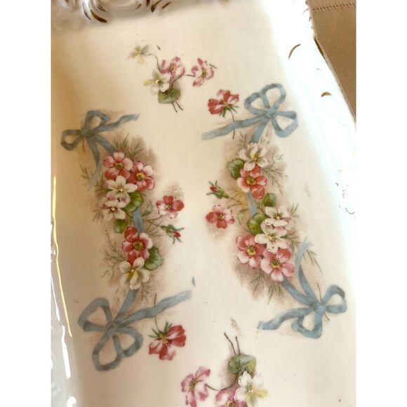 Bavarian Vintage Germany Rectangle Porcelain Flowered Trinket Tray - Picture 2 of 4